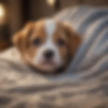 Owner gently tucking a puppy into a blanket