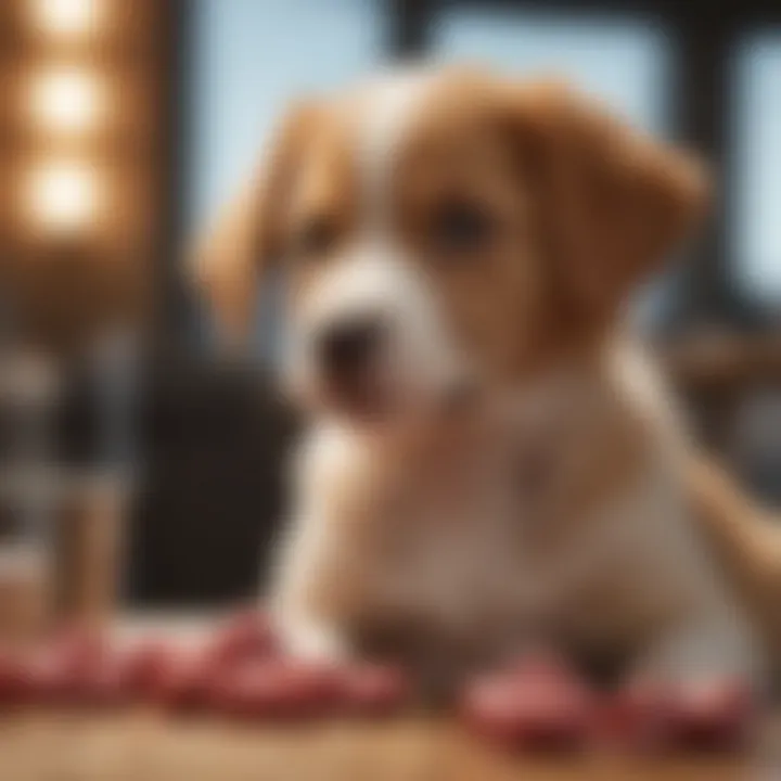 A puppy happily enjoying a bowl of raw meat