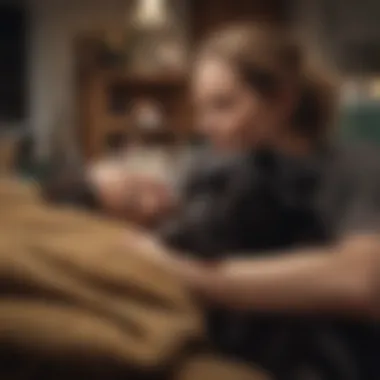 Unbreakable Bonds: The Heart of Companionship A cozy scene of a black dog resting next to its owner, showcasing companionship.