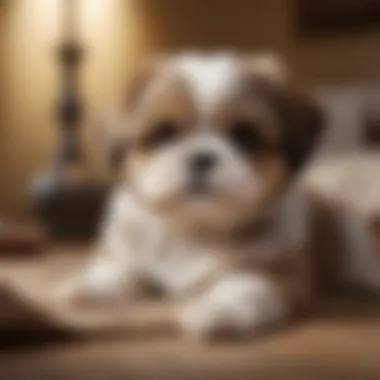 Cozy Shih Tzu Puppy A Shih Tzu puppy resting comfortably in a cozy home environment.