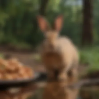 Diverse Rabbit Breeds Enjoying Chewy Oxbow Food A variety of rabbit breeds enjoying chewy Oxbow rabbit food in a natural setting