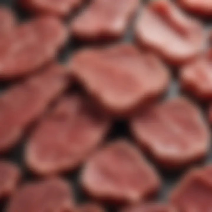 Close-up view of raw meat cuts suitable for canine diets