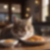 An illustration of a serene cat enjoying its meal