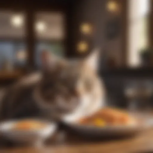 An illustration of a serene cat enjoying its meal
