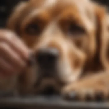 Close-up of a dog having its nails trimmed carefully
