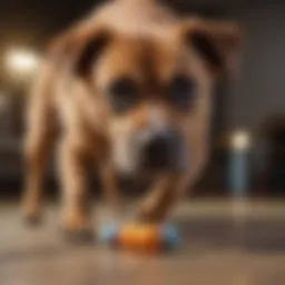 A dog engaging with an interactive self-exercising toy
