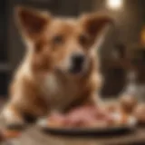 A happy dog enjoying raw chicken