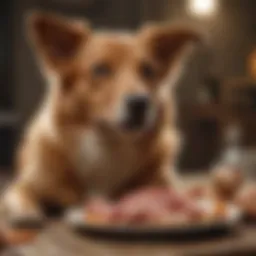 A happy dog enjoying raw chicken
