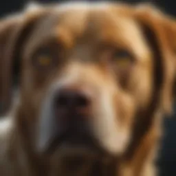 A dog with jaundice, showcasing yellowing of the eyes and gums