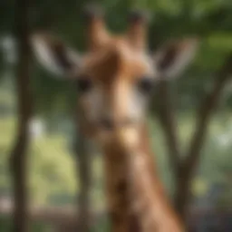 A majestic giraffe standing gracefully in its habitat at Southwick Zoo