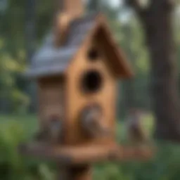 Detailed blueprint of a birdhouse designed for sparrows and finches, showcasing specific dimensions and features.