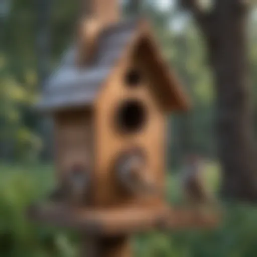 Detailed blueprint of a birdhouse designed for sparrows and finches, showcasing specific dimensions and features.
