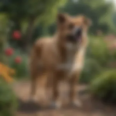 A breeder training a dog in a garden