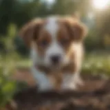 Puppy digging in a garden