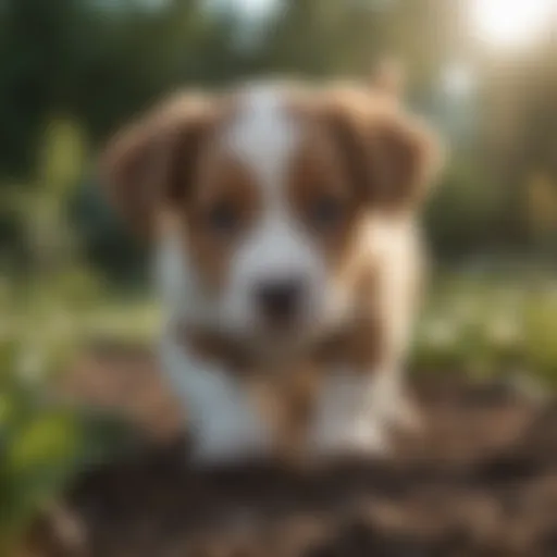 Puppy digging in a garden