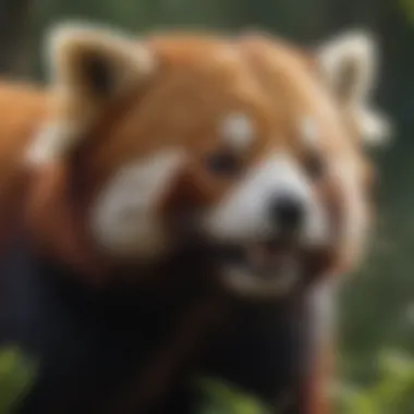 Distinctive Features of Red Pandas A close-up of a red panda's unique physical features, including its fluffy tail and sharp claws