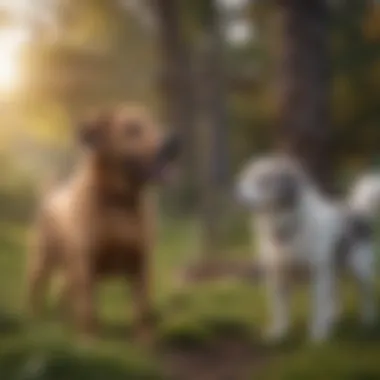 A dog training session in progress with a pet owner.