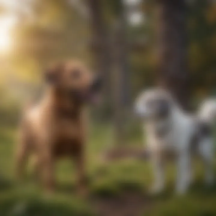 A dog training session in progress with a pet owner.
