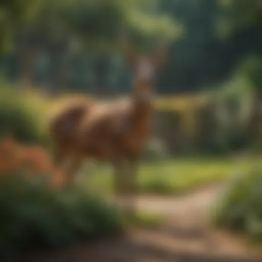 A beautifully arranged garden with protective barriers against deer