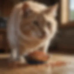 A playful dog eyeing a bowl of cat food