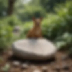 A serene pet memorial stone placed in a garden