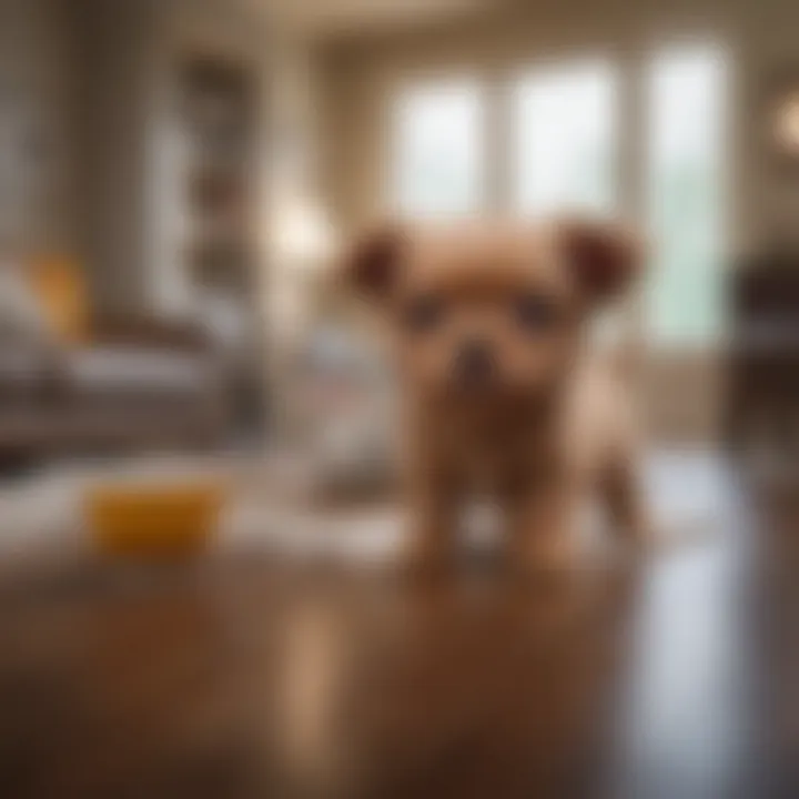 A cozy living room setting with teacup puppies playing together.