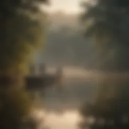 A serene Texas lake at dawn with fishermen casting lines