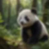 A playful baby panda in a lush green forest