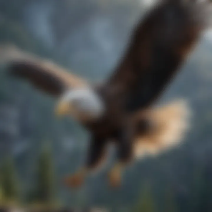 A majestic bald eagle soaring over a pristine wilderness