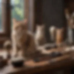 A variety of cat brushes displayed on a table