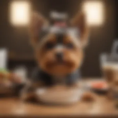 Small Yorkie enjoying a healthy meal