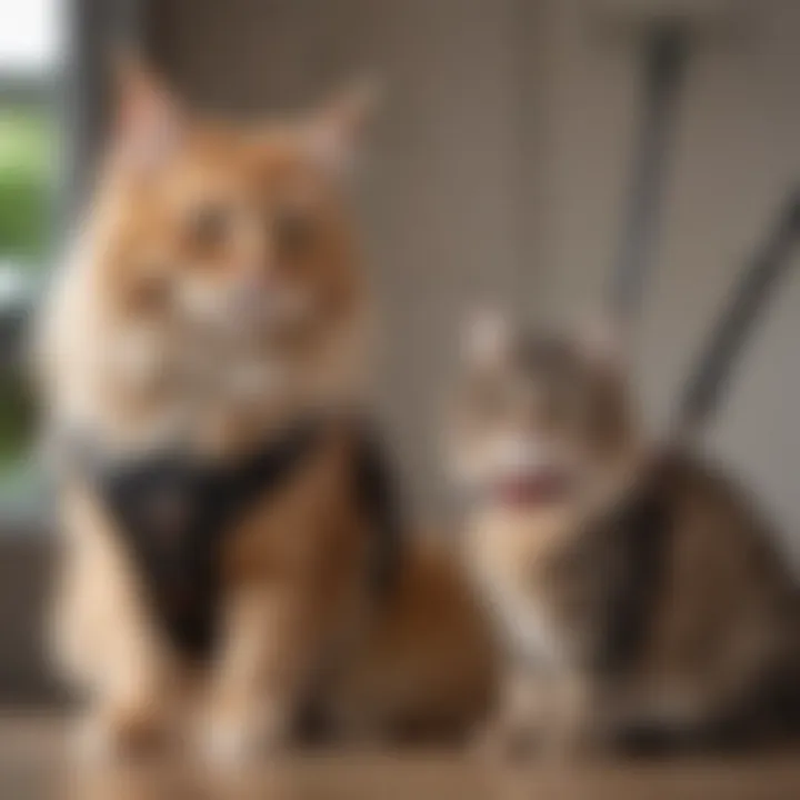 An owner training their long-haired cat to wear a harness, demonstrating patience and care