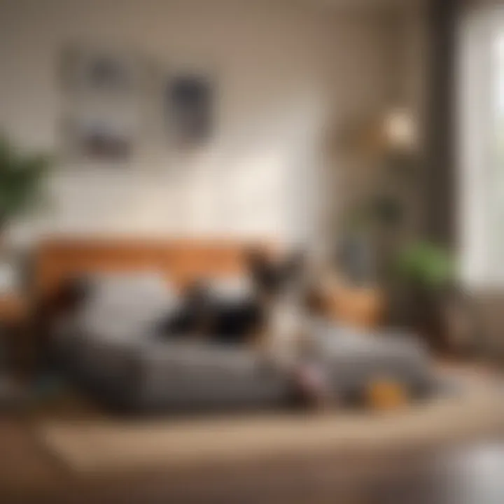 A well-organized living space for low-energy small dogs with cozy beds and toys
