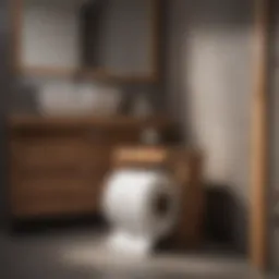 Elegant wooden toilet paper stand in a contemporary bathroom setting.