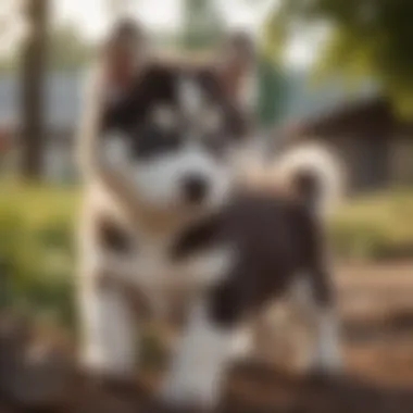 Playful Purebred Husky Puppy Outdoors A playful purebred Husky puppy in a vibrant outdoor setting.