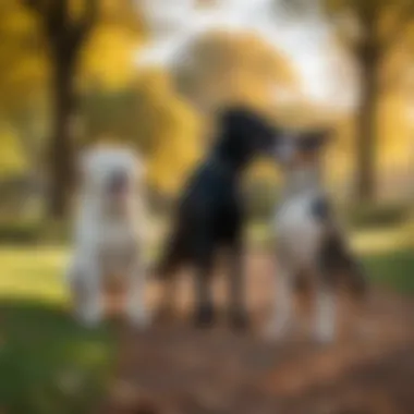 The Joy of Canine Companionship Two dogs interacting playfully in a park setting.