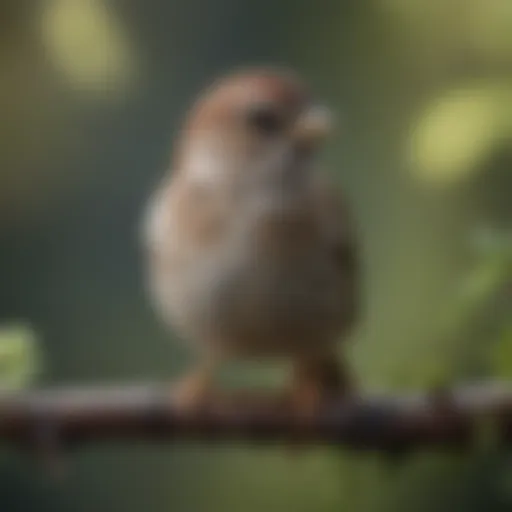 The English Sparrow perched on a branch, showcasing its distinct coloration and features.