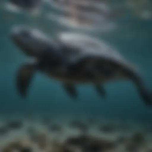 Leatherback turtle swimming gracefully in ocean depths