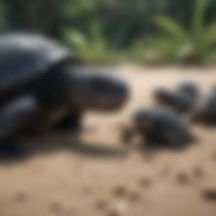 Leatherback turtle hatchlings emerging from nest