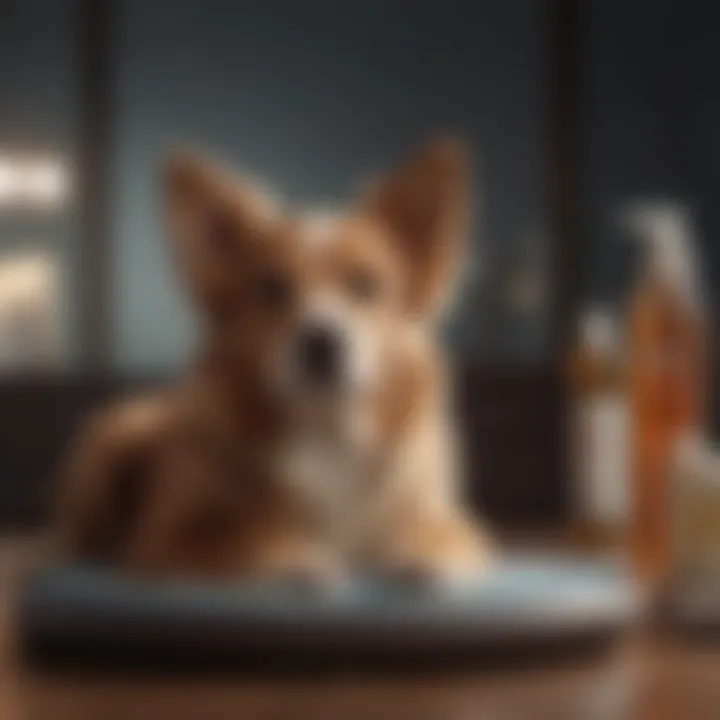 A serene pet grooming setting showcasing a dog being pampered.