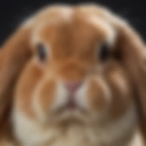A close-up of a Holland Lop showcasing its distinctive floppy ears and adorable facial features.