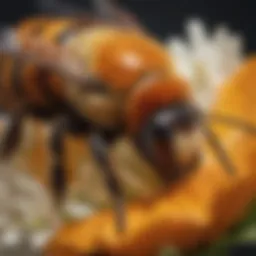 A close-up of a big orange bee on a flower
