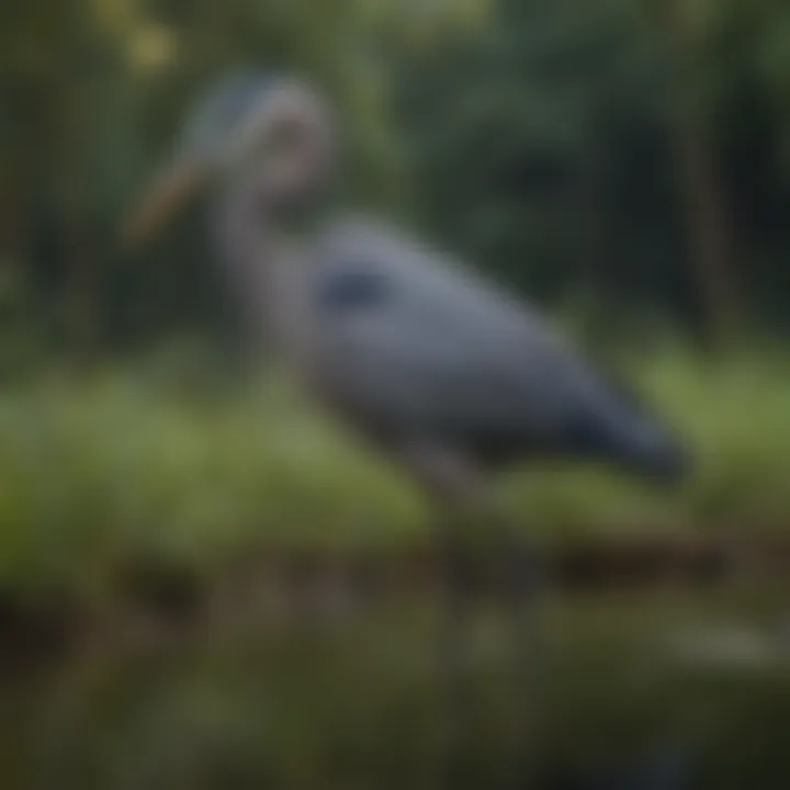 An educational display comparing a real blue heron and its decoy counterpart