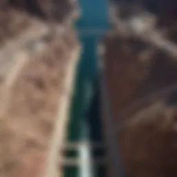 Aerial view of the Hoover Dam showcasing its massive structure and surrounding landscape