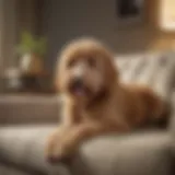 A Goldendoodle lounging on a sofa