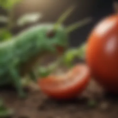 Green hornworm feeding on a tomato plant, highlighting its impact on agriculture