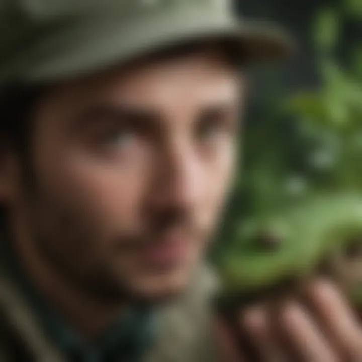 Researcher studying the ecological role of the green hornworm in its habitat