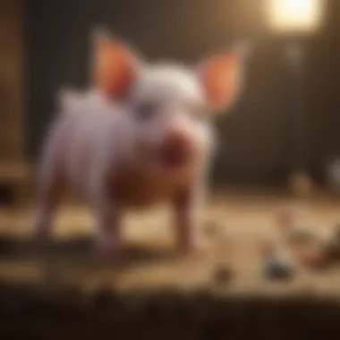 Playful Mini Piglet in Action A playful mini piglet interacting with a toy in a vibrant setting