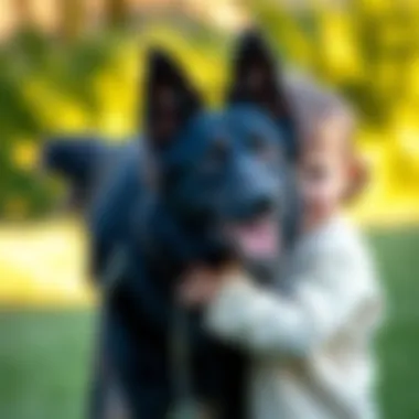 Playful Interaction with a Black German Shepherd A Black German Shepherd interacting playfully with a child, illustrating the breed's friendly nature