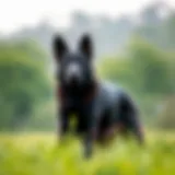 A striking Black German Shepherd standing proudly in a lush green field